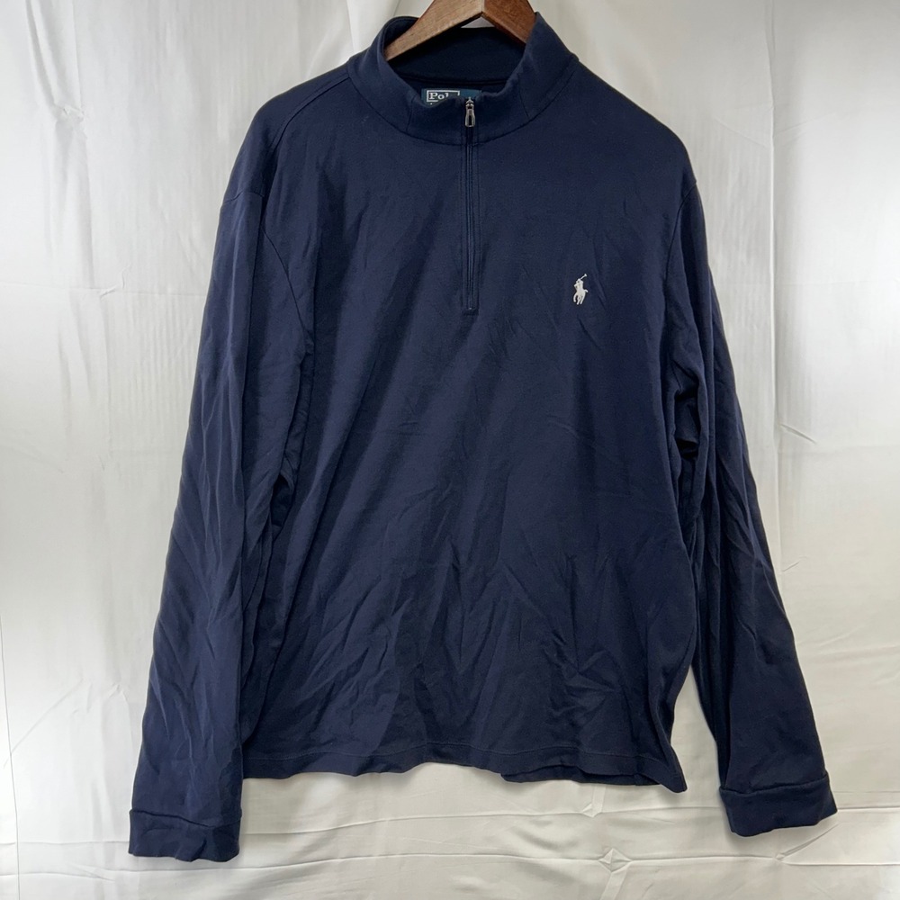 Polo Ralph Lauren Quarter-Zip Pullover Mens XXL Navy Blue Pima Cotton Mock Neck